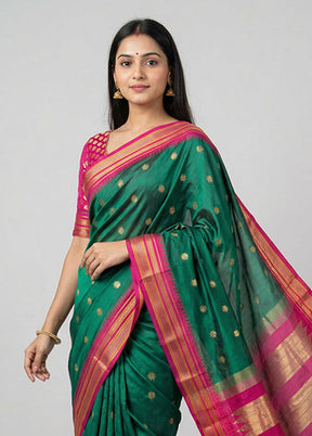 Green Kanjivaram Silk Saree With Blouse Piece