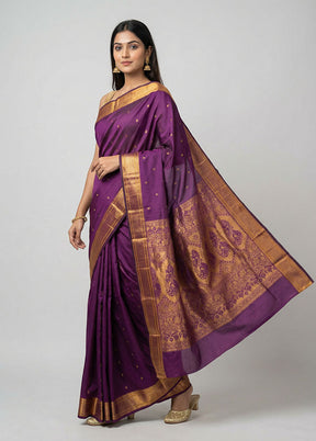 Purple Kanjivaram Silk Saree With Blouse Piece