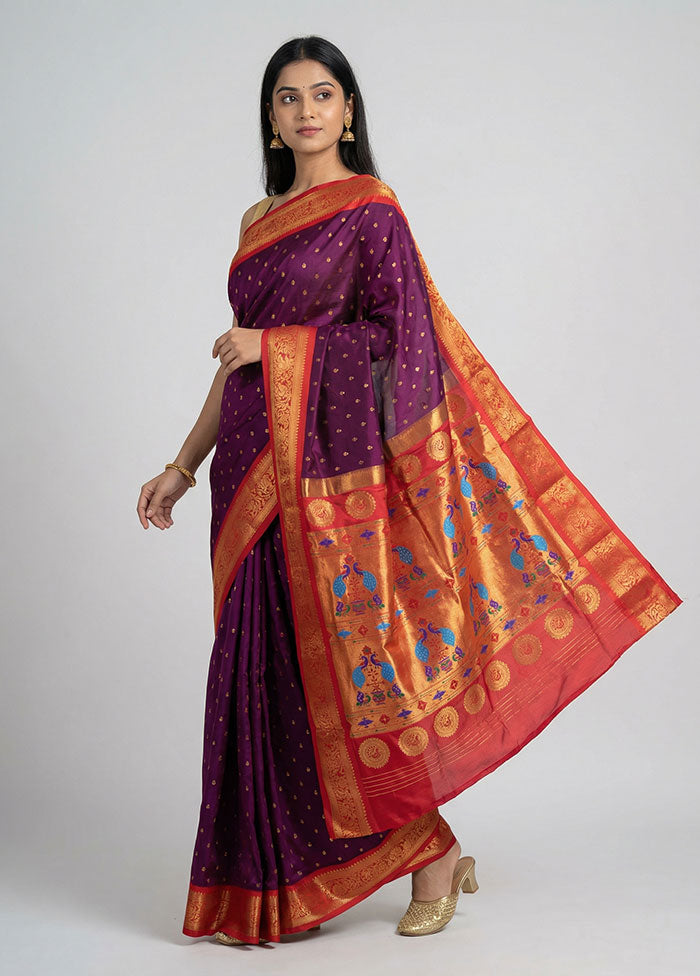 Purple Kanjivaram Silk Saree With Blouse Piece