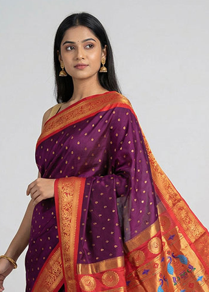 Purple Kanjivaram Silk Saree With Blouse Piece