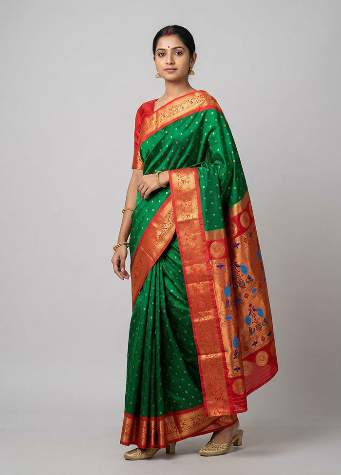 Green Kanjivaram Silk Saree With Blouse Piece