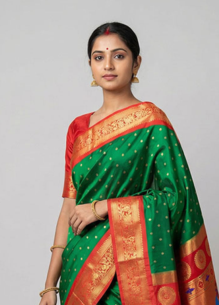 Green Kanjivaram Silk Saree With Blouse Piece