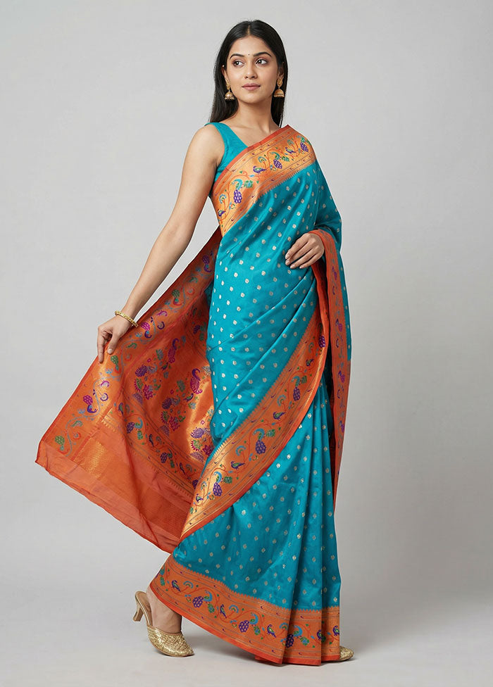 Blue Kanjivaram Silk Saree With Blouse Piece