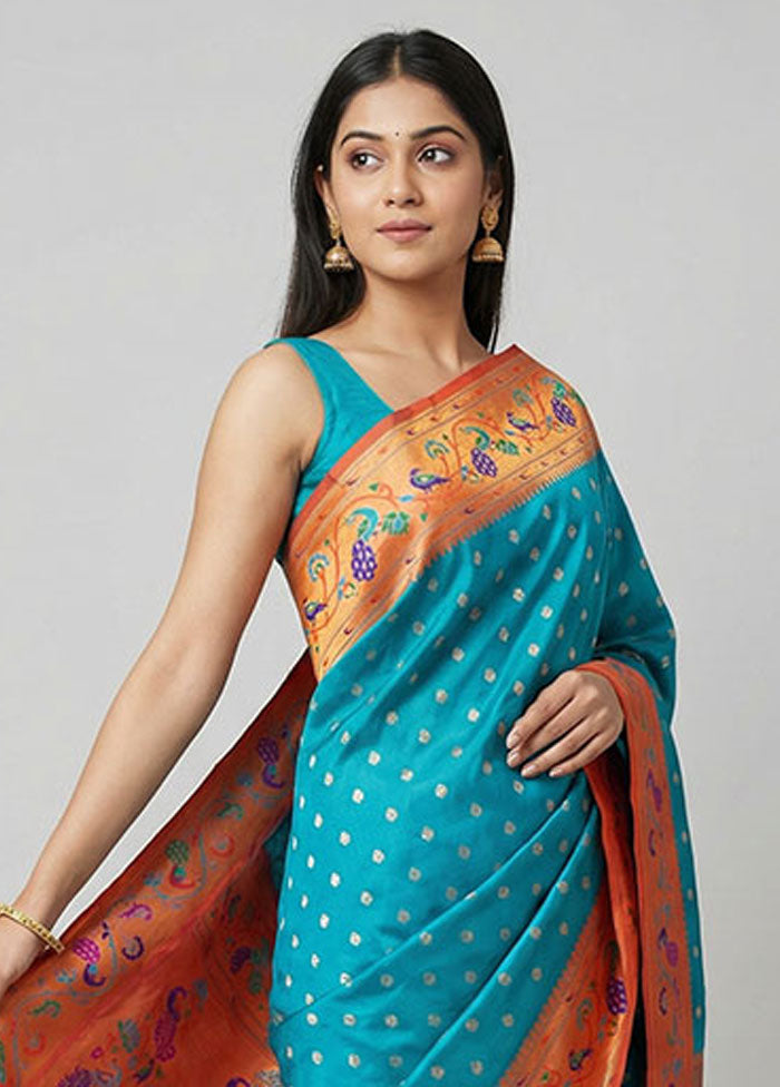 Blue Kanjivaram Silk Saree With Blouse Piece