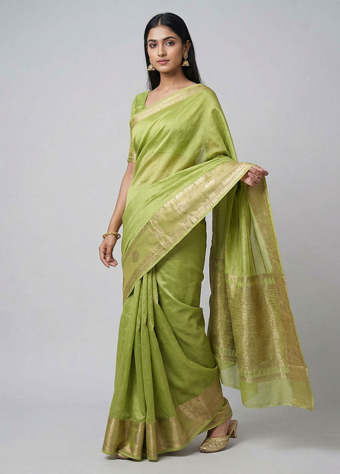 Green Dupion Silk Saree With Blouse Piece