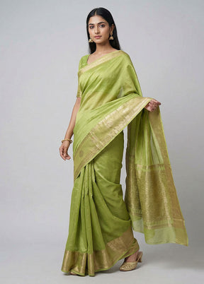 Green Dupion Silk Saree With Blouse Piece