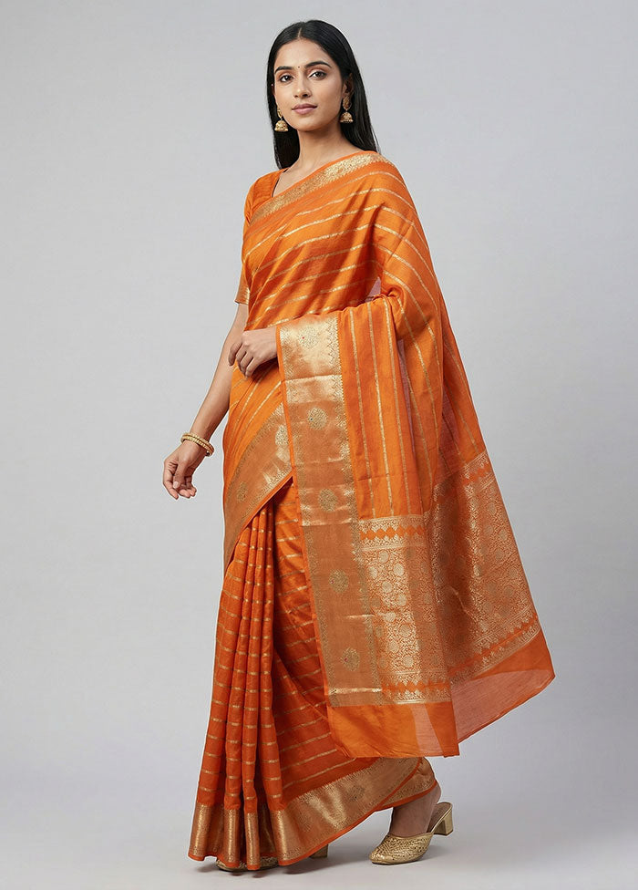 Orange Dupion Silk Saree With Blouse Piece