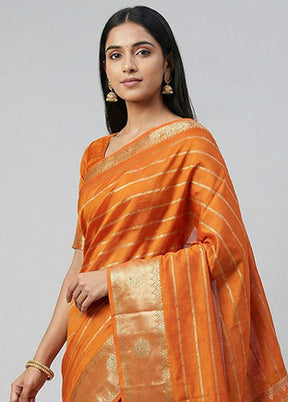 Orange Dupion Silk Saree With Blouse Piece