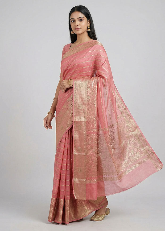 Pink Dupion Silk Saree With Blouse Piece