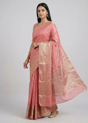 Pink Dupion Silk Saree With Blouse Piece