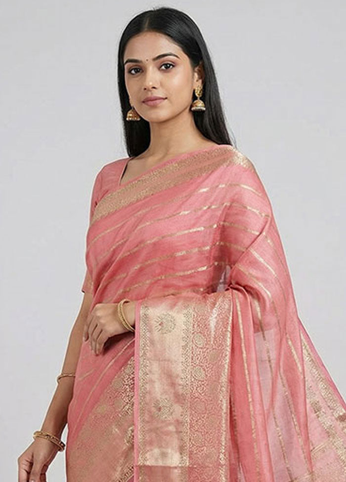 Pink Dupion Silk Saree With Blouse Piece