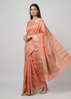 Peach Dupion Silk Saree With Blouse Piece