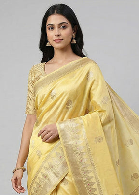 Yellow Dupion Silk Saree With Blouse Piece
