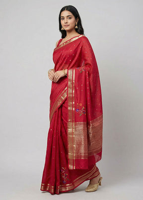 Pink Handloom Dupion Pure Silk Saree With Blouse Piece