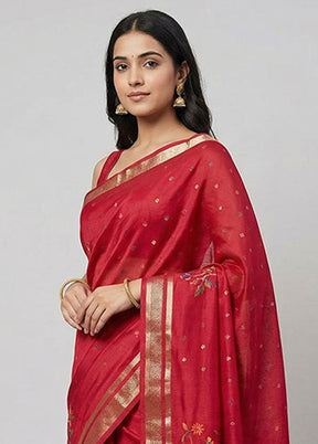 Pink Handloom Dupion Pure Silk Saree With Blouse Piece