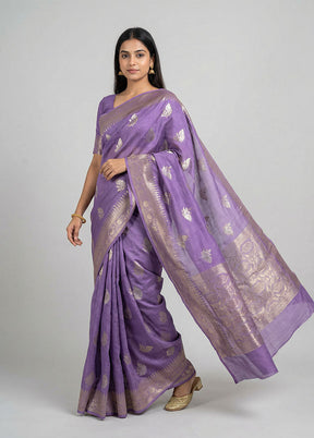 Purple Handloom Dupion Pure Silk Saree With Blouse Piece