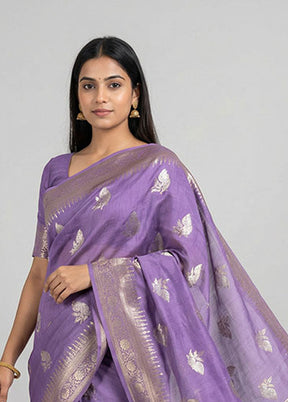 Purple Handloom Dupion Pure Silk Saree With Blouse Piece