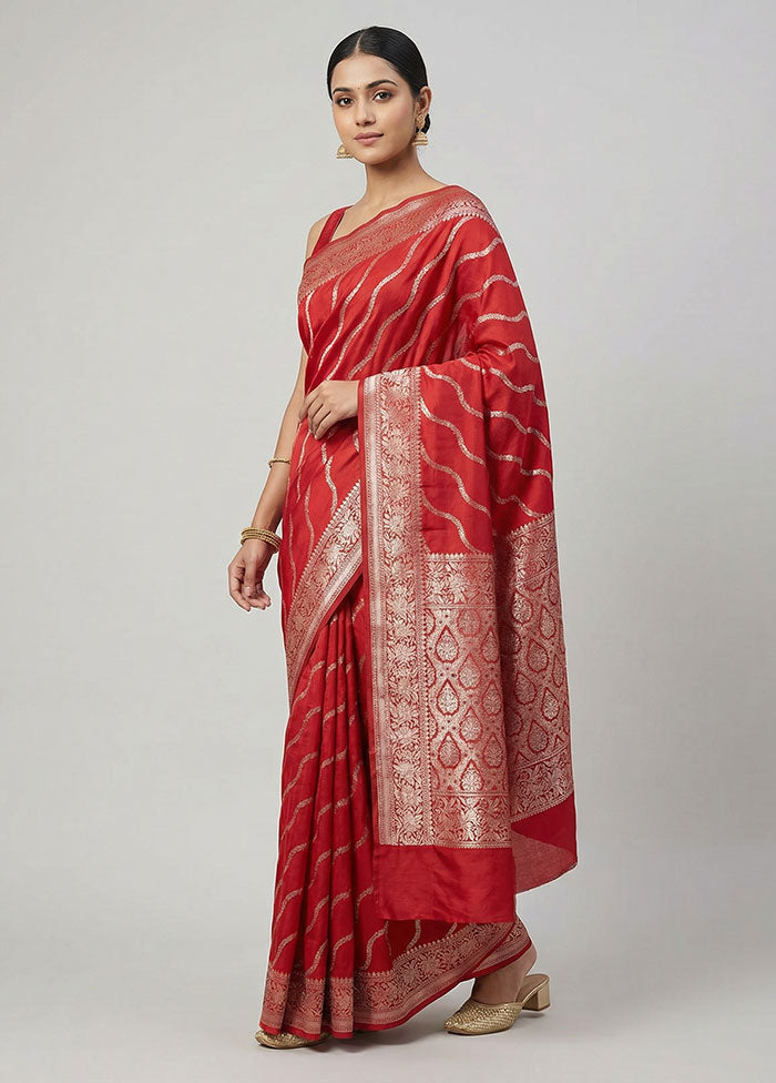 Red Handloom Dupion Pure Silk Saree With Blouse Piece