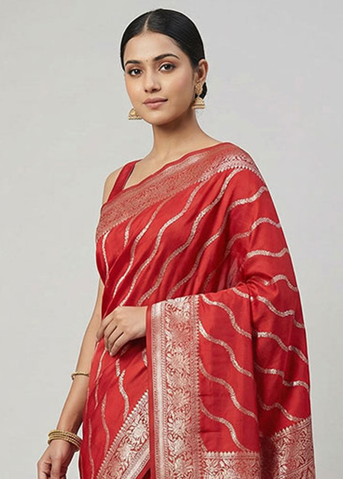 Red Handloom Dupion Pure Silk Saree With Blouse Piece