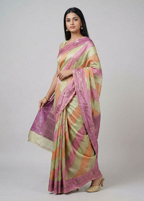 Multicolor Handloom Dupion Pure Silk Saree With Blouse Piece