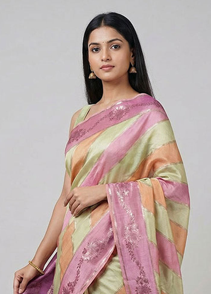 Multicolor Handloom Dupion Pure Silk Saree With Blouse Piece