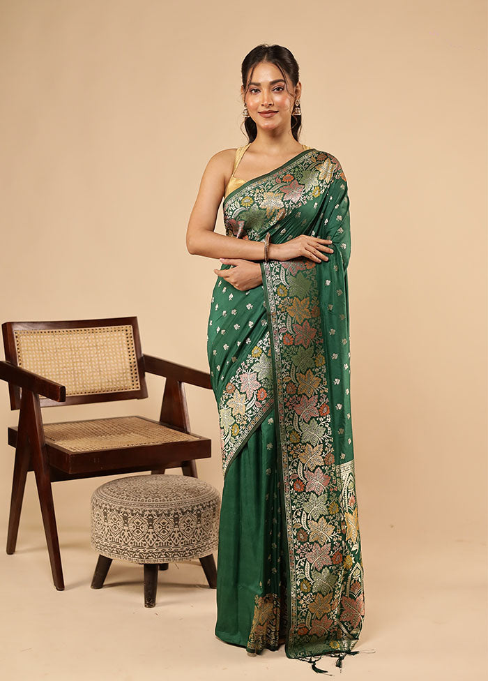 Green Dupion Silk Saree With Blouse Piece
