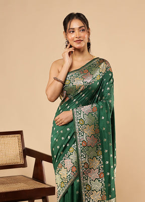 Green Dupion Silk Saree With Blouse Piece