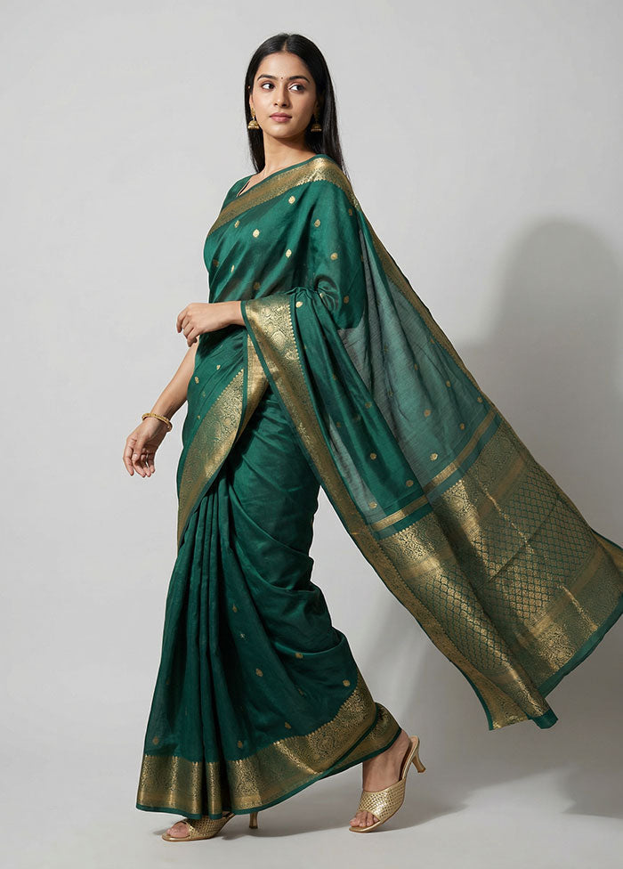 Green Handloom Kanjivaram Pure Silk Saree With Blouse Piece
