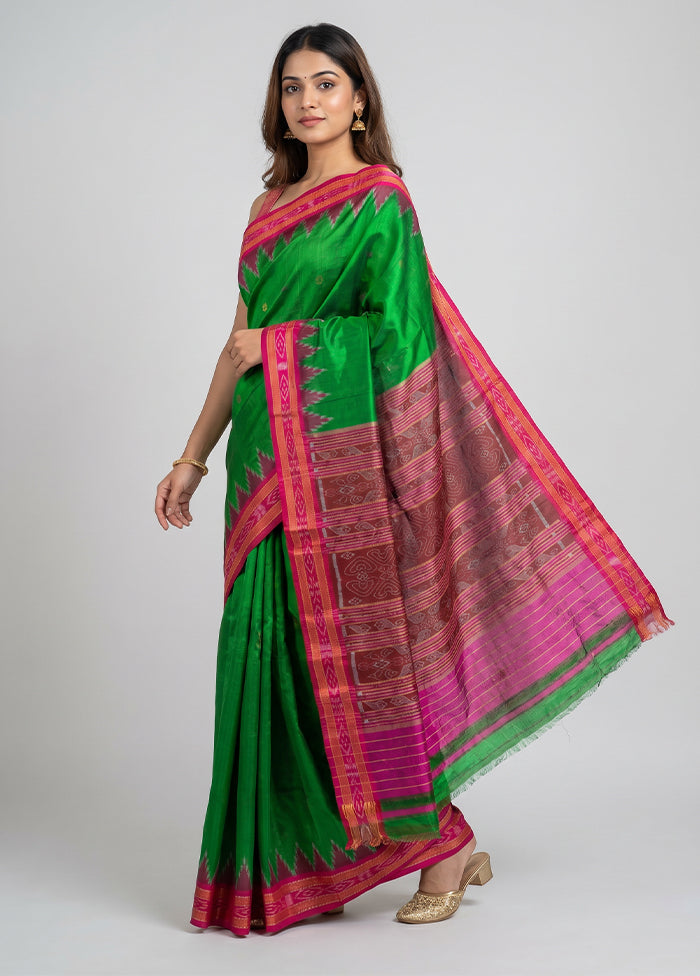 Green Handloom Patola Pure Silk Saree With Blouse Piece