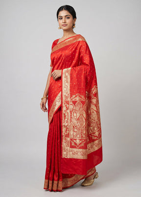 Red Banarasi Silk Saree With Blouse Piece