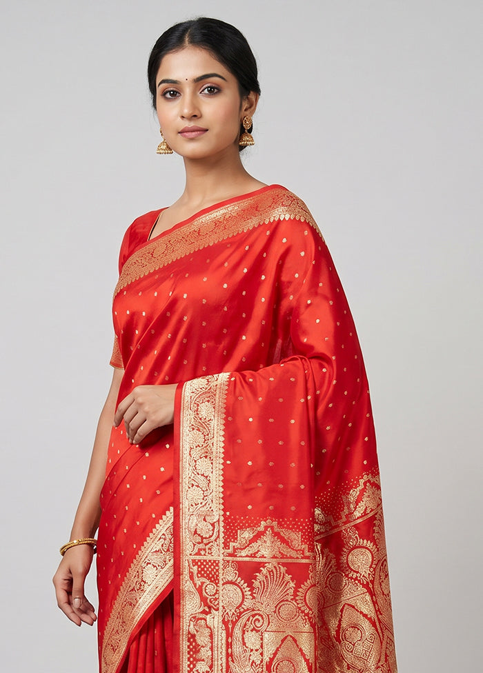 Red Banarasi Silk Saree With Blouse Piece
