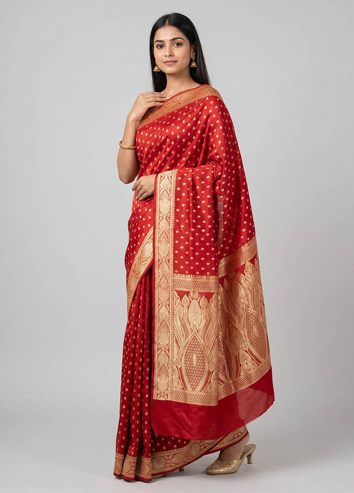 Red Banarasi Silk Saree With Blouse Piece