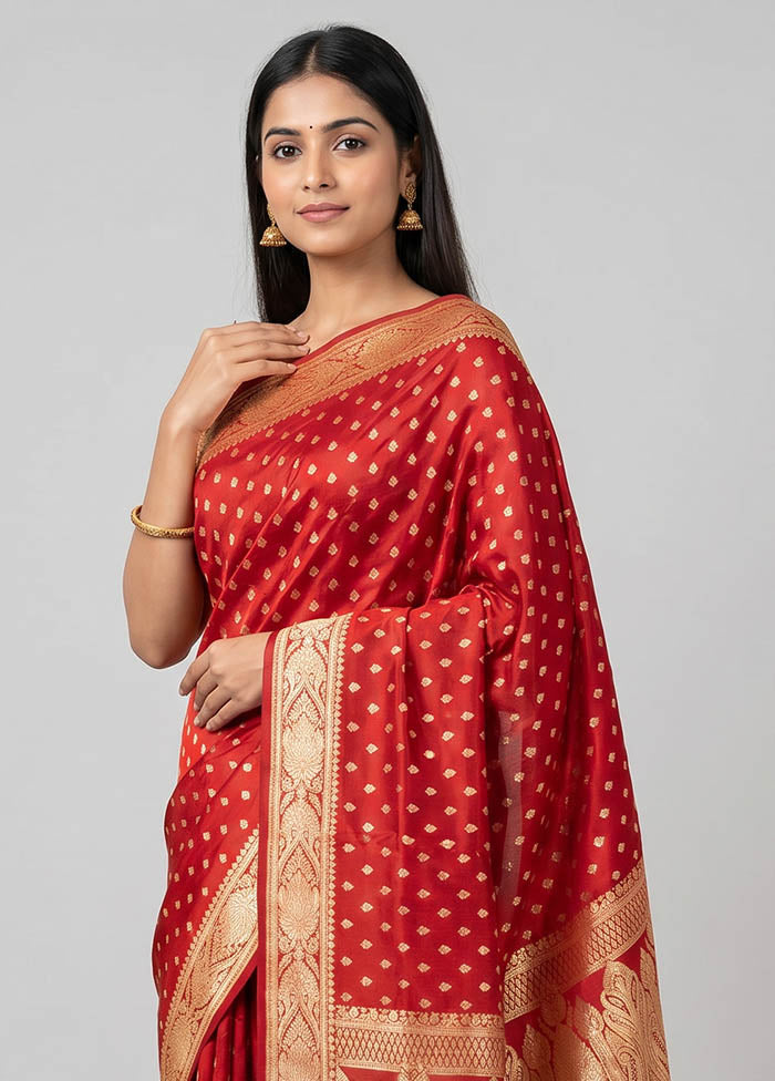 Red Banarasi Silk Saree With Blouse Piece