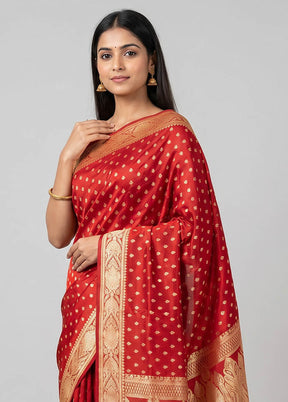 Red Banarasi Silk Saree With Blouse Piece