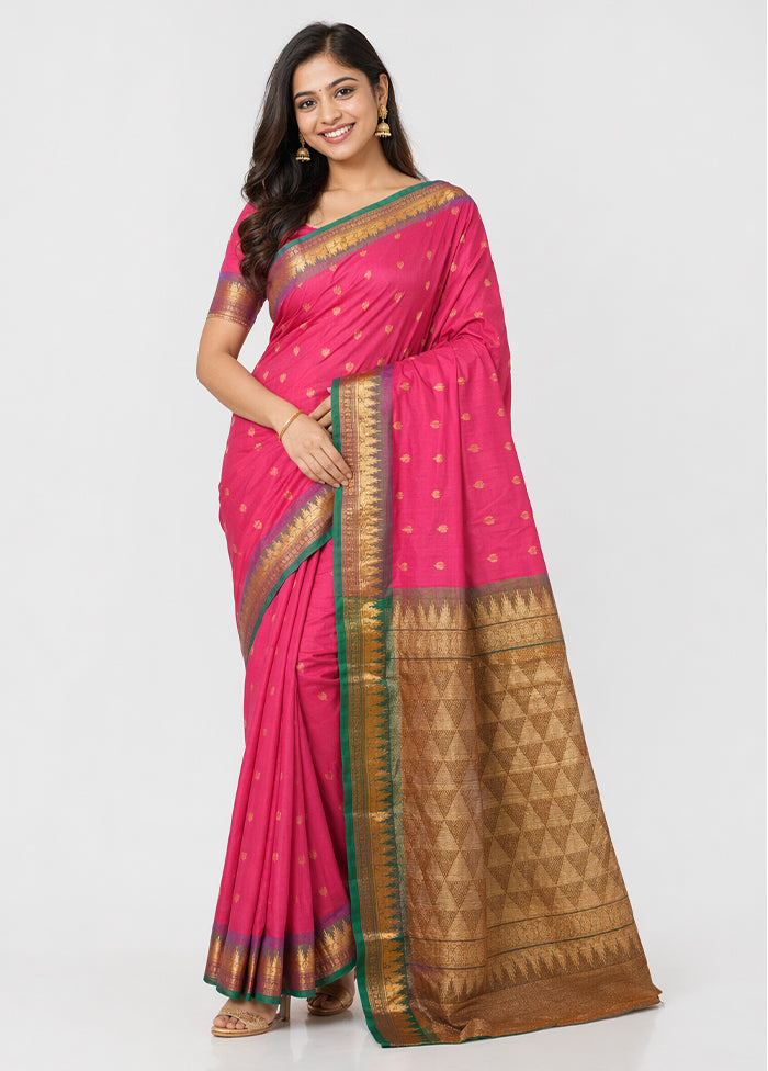 Pink Kanjivaram Silk Saree With Blouse Piece