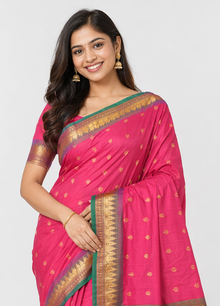 Pink Kanjivaram Silk Saree With Blouse Piece