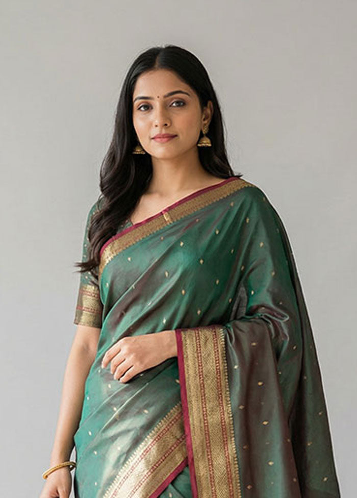 Green Kanjivaram Silk Saree With Blouse Piece