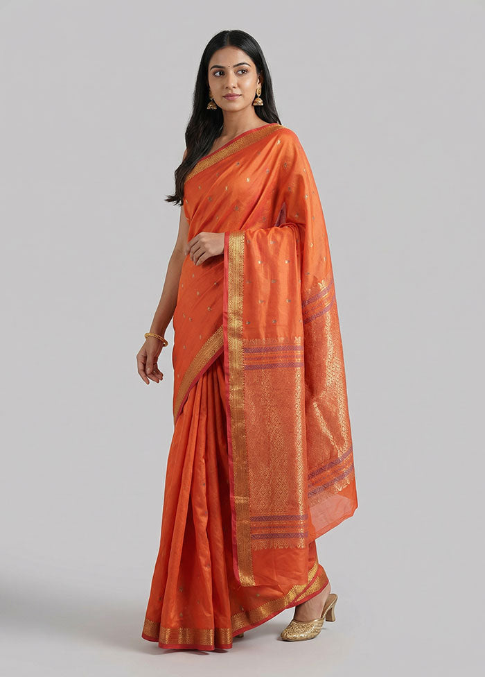 Rust Kanjivaram Silk Saree With Blouse Piece