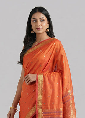 Rust Kanjivaram Silk Saree With Blouse Piece