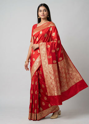 Red Banarasi Silk Saree With Blouse Piece