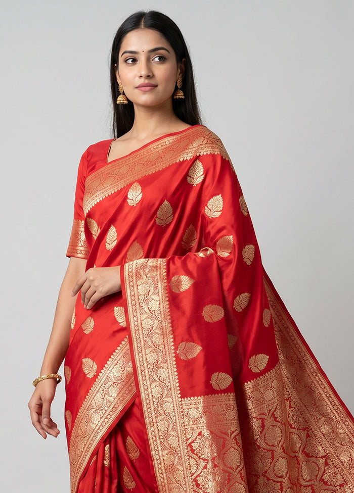 Red Banarasi Silk Saree With Blouse Piece