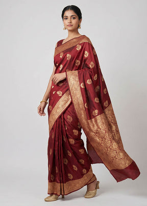 Maroon Banarasi Silk Saree With Blouse Piece