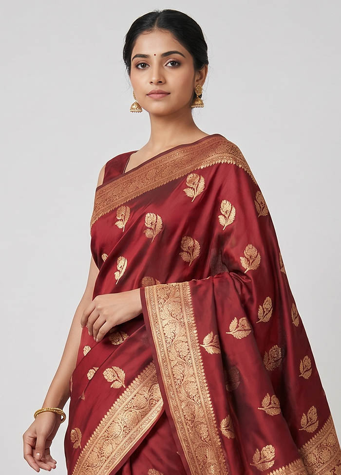 Maroon Banarasi Silk Saree With Blouse Piece