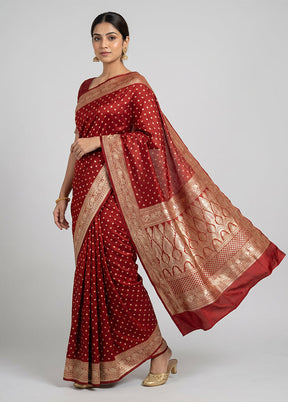 Rust Handloom Banarasi Pure Silk Saree With Blouse Piece