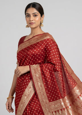 Rust Handloom Banarasi Pure Silk Saree With Blouse Piece