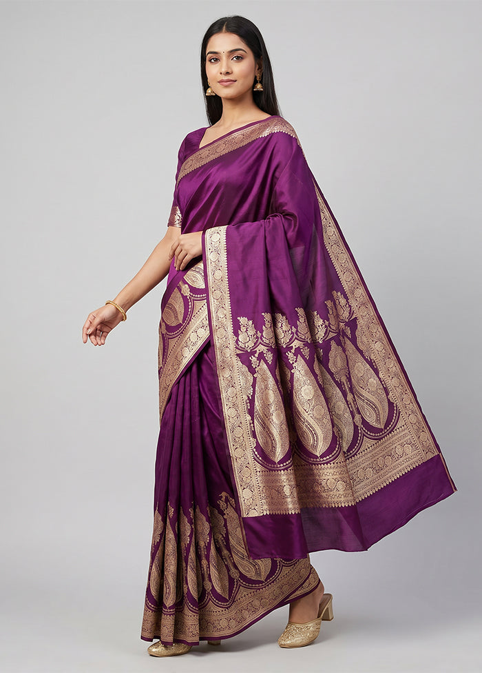 Purple Banarasi Silk Saree With Blouse Piece