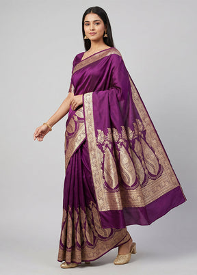 Purple Banarasi Silk Saree With Blouse Piece