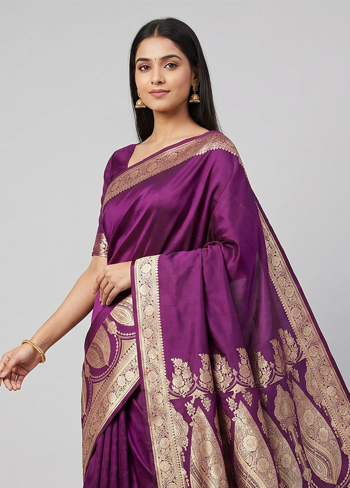 Purple Banarasi Silk Saree With Blouse Piece