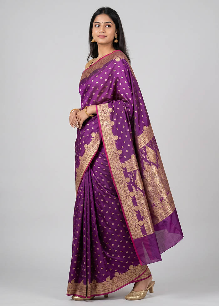 Purple Banarasi Silk Saree With Blouse Piece