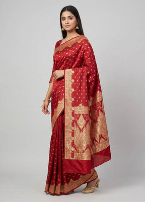 Maroon Banarasi Silk Saree With Blouse Piece